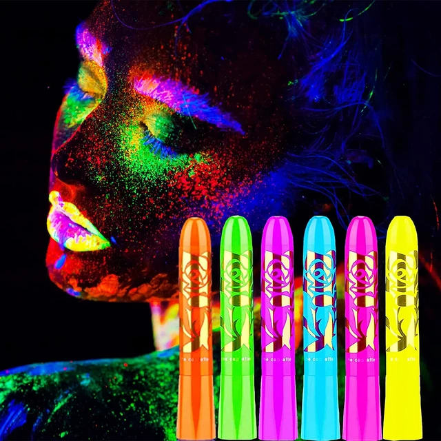 12 Pcs Bright UV Blacklight Glow Face Paint Neon Makeup Fluorescent  Luminous Face Paint Kit , Water Reactive Face Paint Crayons Safe Body  Painting For