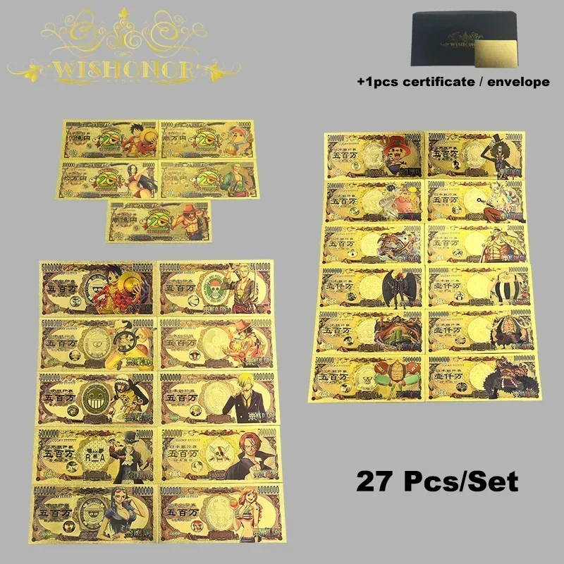 All Styles Japan Anime Banknote Sets 24k Gold Plated For Collection commemorative banknotes gold plated banknote anime banknotes