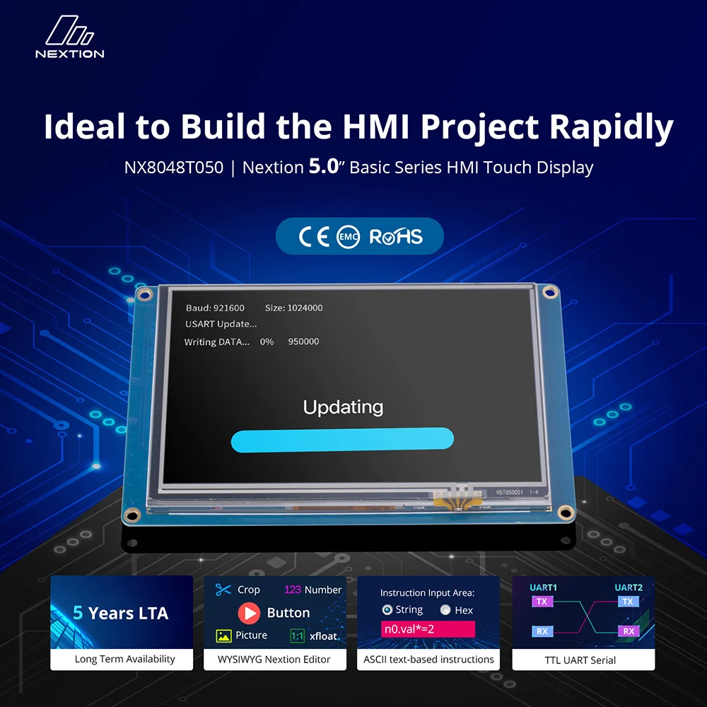 Display Touchscreen Nextion Enhanced 5'' | TFT LCD 800x480 Per Arduino, Raspberry Pi | HMI Con GPIO E RTC