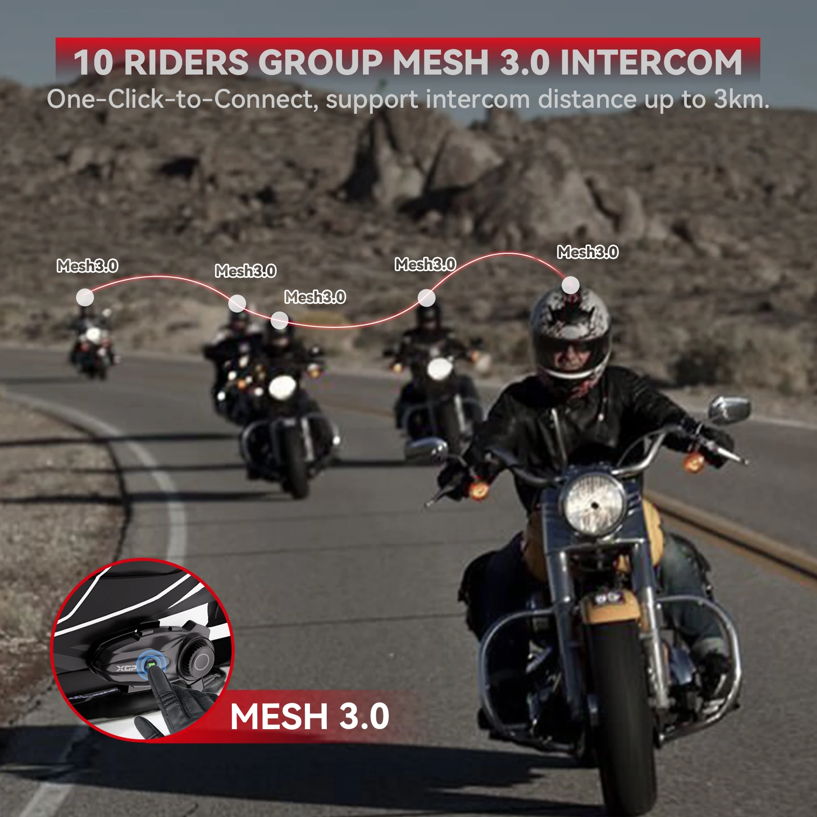 XGP X10 2Pcs Motorcycle Intercom for 10 Riders Mesh 3.0