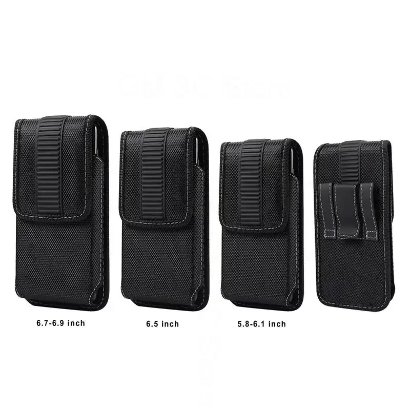 Men's Leather Belt Clip Phone Pouch with Universal Oxford Cloth Case