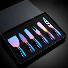 

6Pcs/Ste Knives Set Cheese Cutlery Steel Stainless Cheese Slicer Cutter Wood Handle Mini Knife,Butter Knife,Spatula& ForK