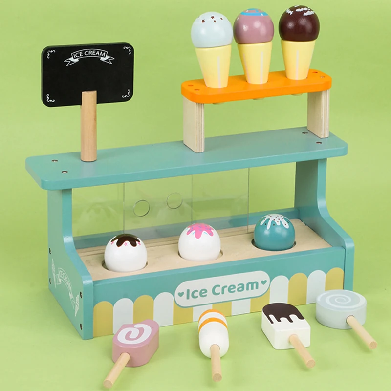 

Wooden Ice Cream Toy Pretend Play Simulation Montessori Ice-cream Cone Kitchen Food Toys Preschool Educational for Kids Gifts