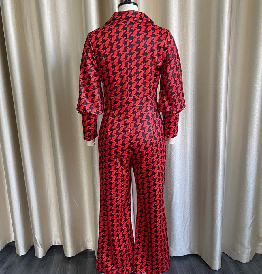 2024 New Fashion Women Elegant Jumpsuit Commuting Casual Loose Elastic Lapel V-neck Printing Straight Leg High Waisted Jumpsuit