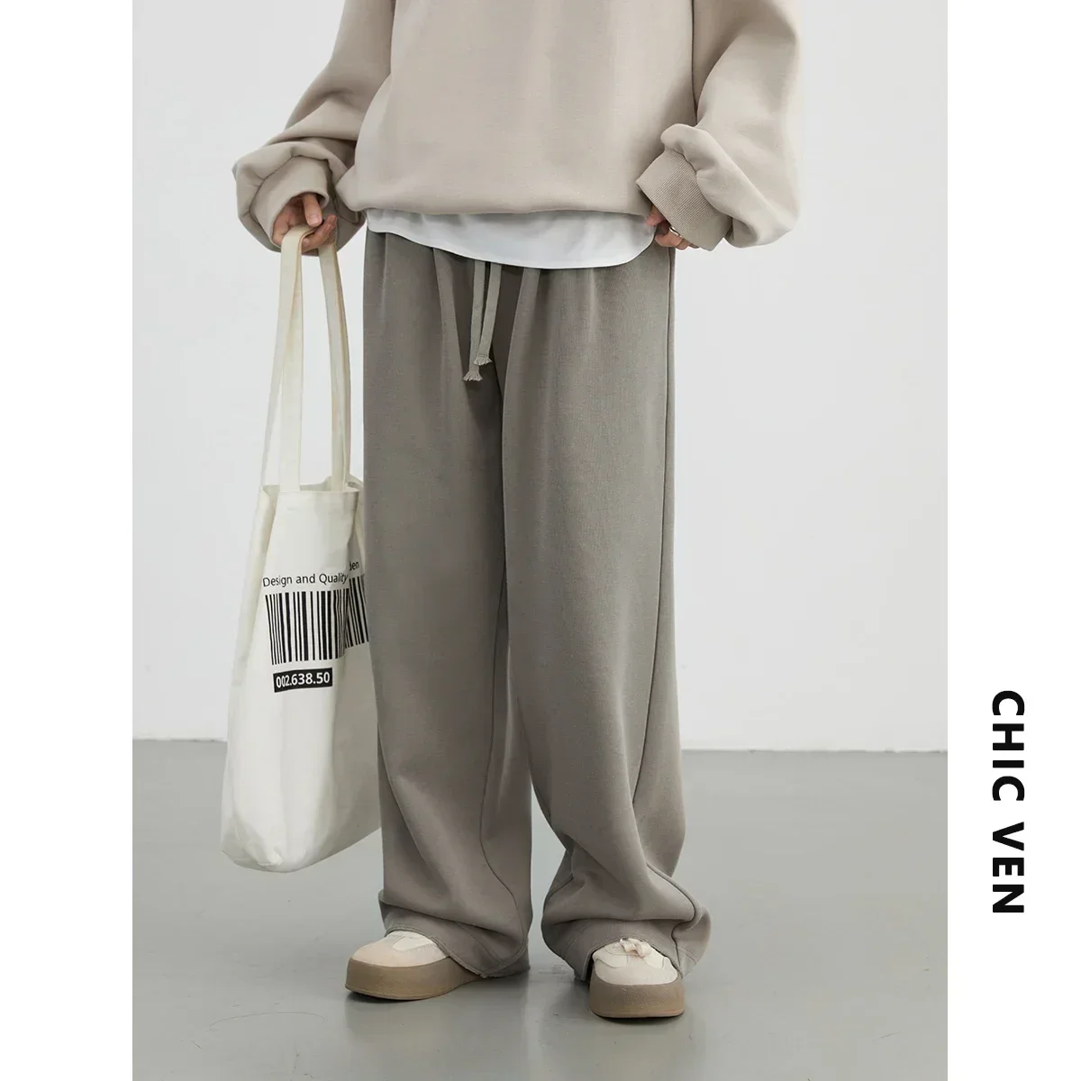 CHIC VEN Women Pants New Elastic Waist Drawstring Sports Loose Female Trousers Plush Full Long Thick Pant Autumn Winter 2024 2
