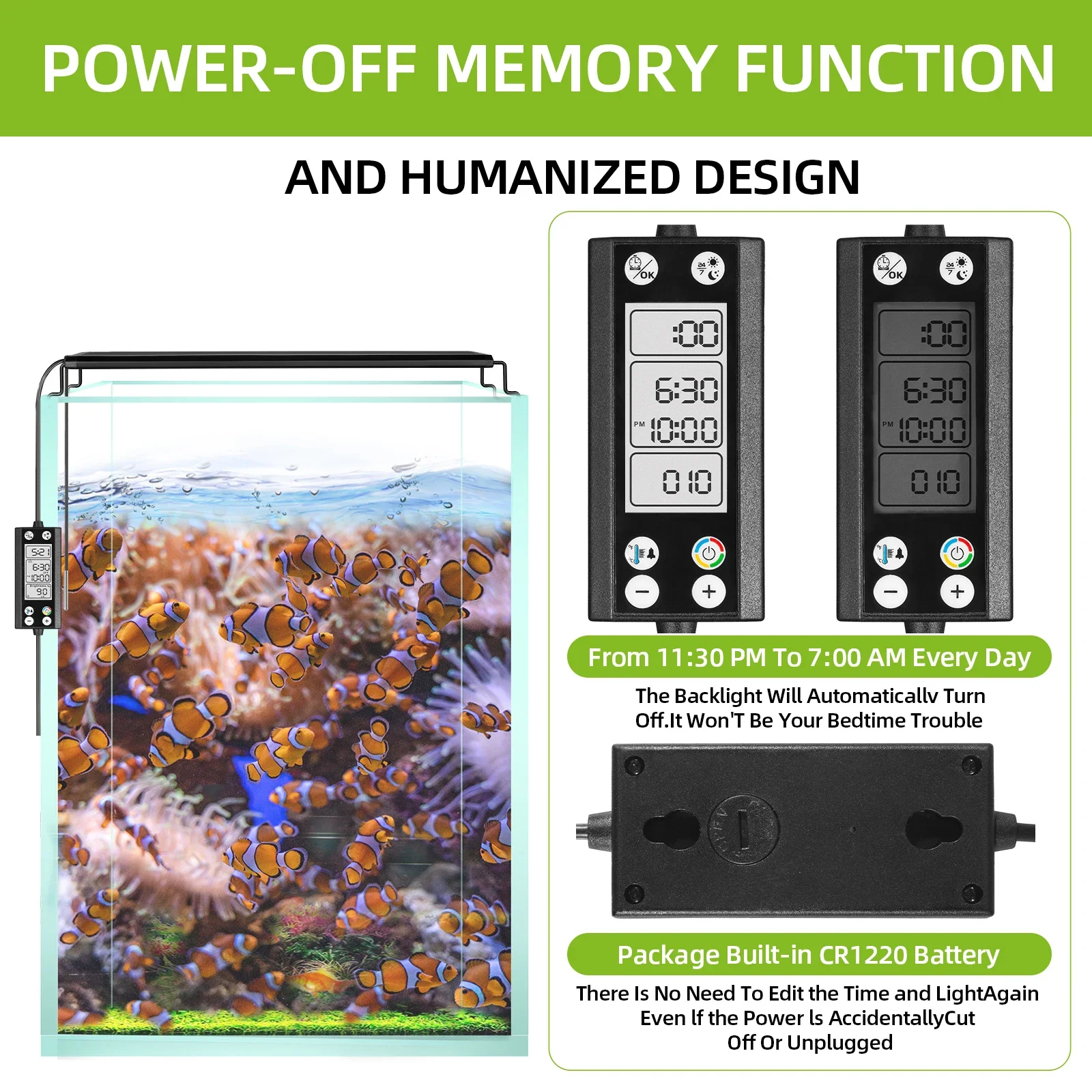 Aquarium Light Full Spectrum 24/7 Cycle LED Lighting With LCD Display And Thermometer Memory Function IP68