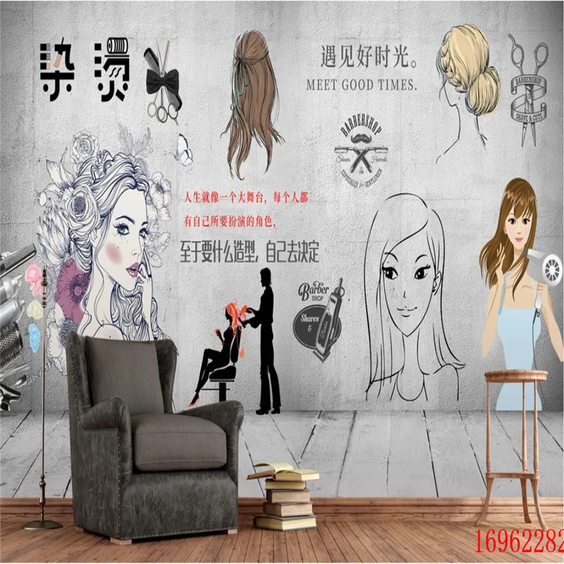 Hd Modern Fashion Hand Painted Beauty Hair Style Salon Barber Shop  Industrial Decor Gray Background Wall Mural Wallpaper 3d - Wallpapers -  AliExpress