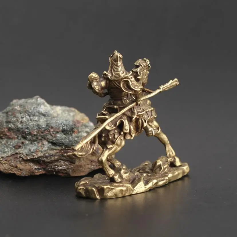 1 Pcs Brass Chinese God Of Wealth Riding Horse Guan Gong Statue Home Decoration Accessories Copper Office Desk Decor Ornaments