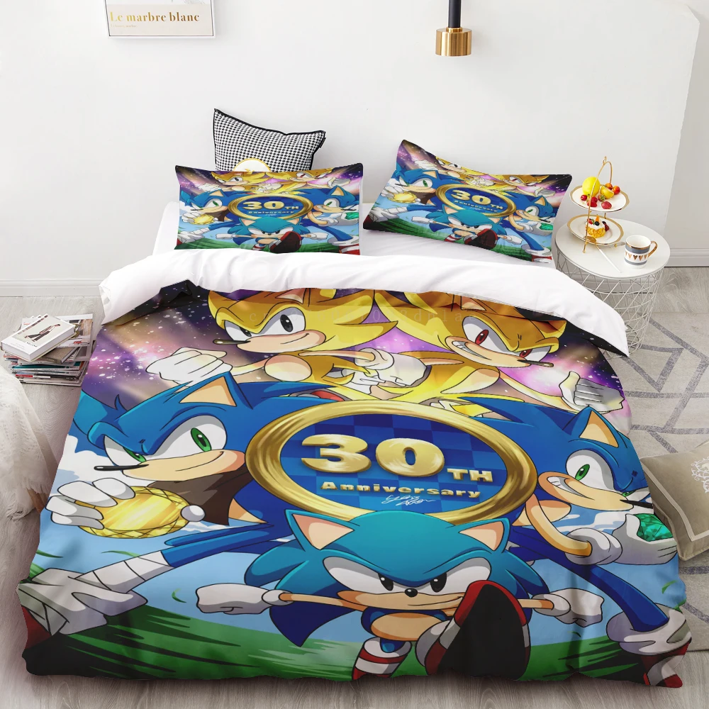 thumbnail image 1 of Funda nórdica 3D exquisita caricatura Sonic juego impresión digital juego de cama decoración del hogar edredón cama jóvenes niños niñas niños regalo, 1 of 5