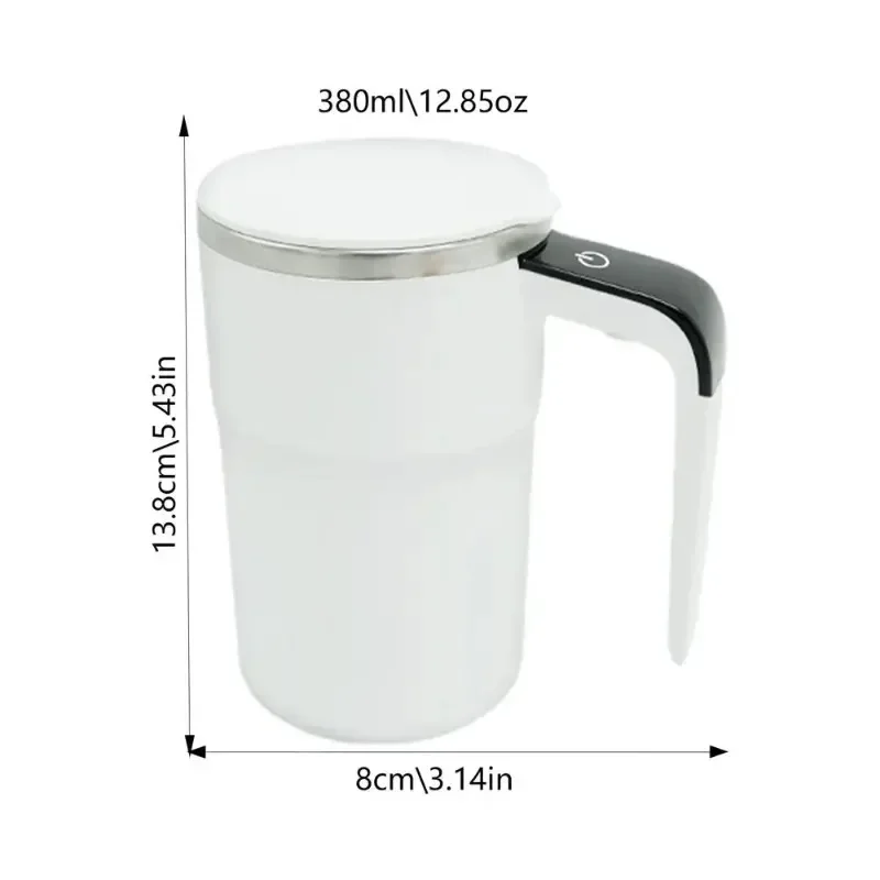 Tazza Caffè Auto-Agitante Magnetica - 380 Ml, Acciaio Inox, Display Temperatura, Bianco
