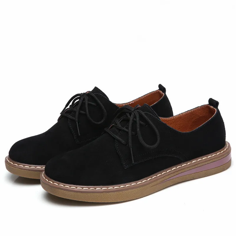 

2023 Autumn Women Sneakers Oxford Shoes Flats Shoes Women Leather Suede Lace Up Boat Shoes Round Toe Flats Moccasins