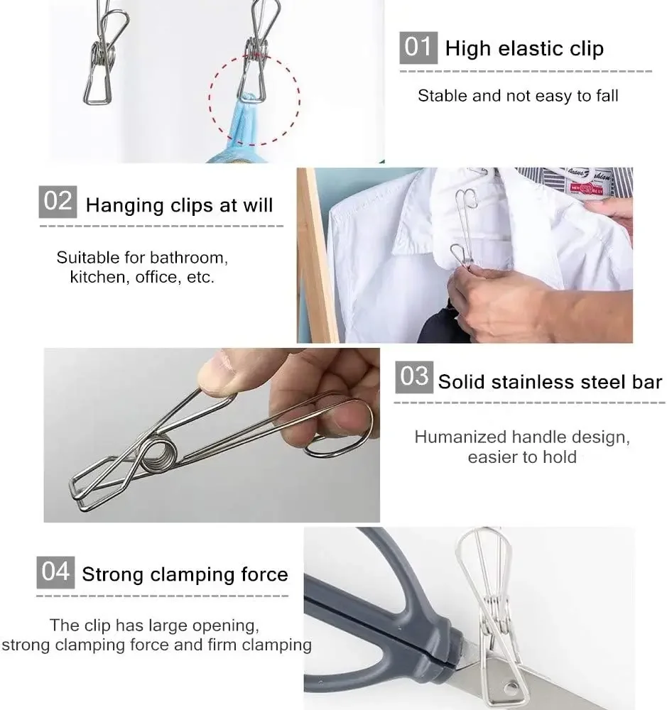 Clothespins with Hooks 10pcs Stainless Steel for Offices Kitchens Bathroom clothespins with hooks clothes pegs