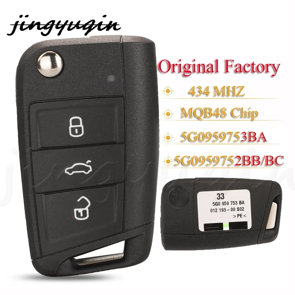

jingyuqin Original Car Flip Remote Key Fob 434MHz MQB48 For VW Golf MK7 Jetta Skoda Octavia Superb Touran Tiguan 753BA/ 752BB/BC