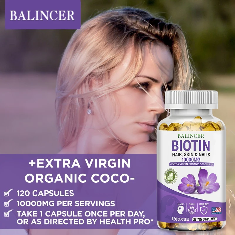 Biotin Capsules Balincer Energy Eye Skin Hair Nail Health Supplement 120 Vegetarian Capsules
