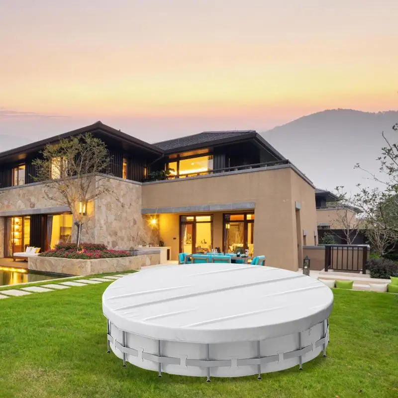 

Круглая крышка для бассейна, покрытие для бассейна на солнечных батареях, с ветрозащитными ремешками и наземными гвоздями, защита от пыли, на солнечных батареях