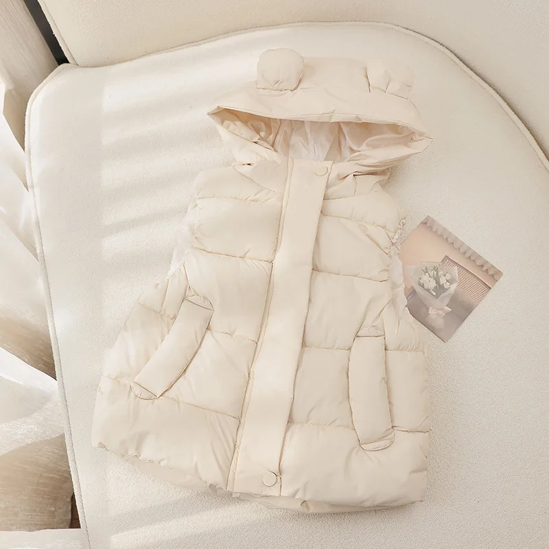 Solid Color Hooded Vest Top Winter Children Clothing Unisex Baby Outerwear Down Cotton Thickened Clothes Kid Waistcoat Down Vest