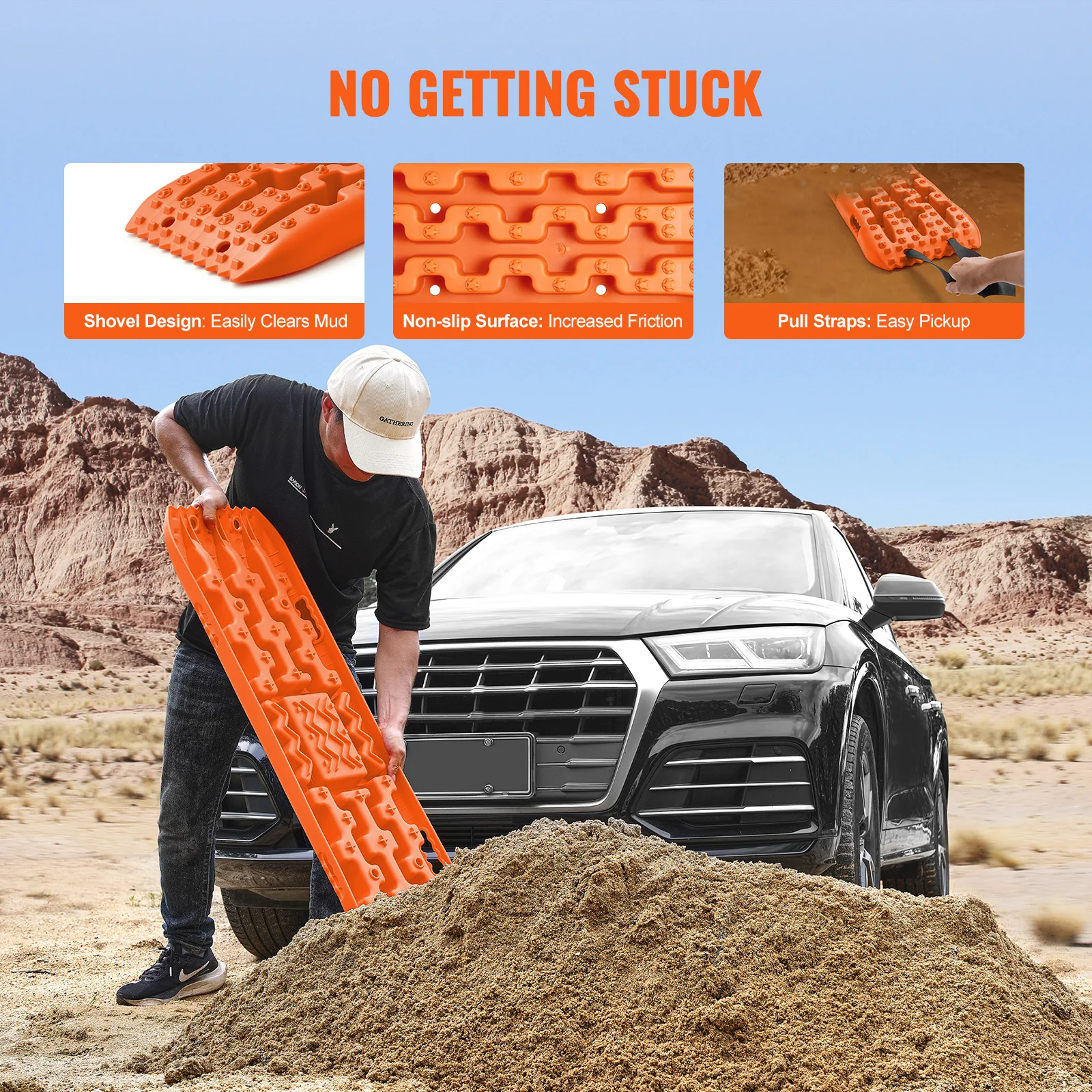 10 TON Traction Boards PP Material Recovery Boards For Off-road Vehicle Car Pickup SUV RV Pair Tire Traction Mats