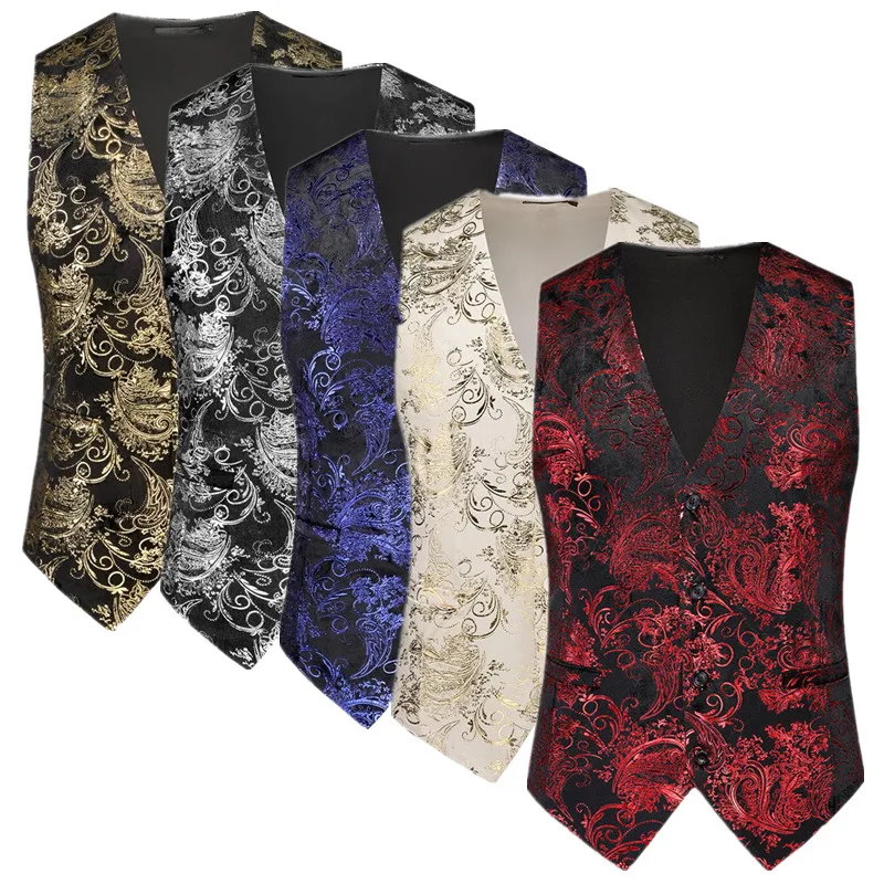 Nouveaux hommes de luxe velours costume gilet or chaud haut imprimé mode Homme affaires Social mariage bal robe de