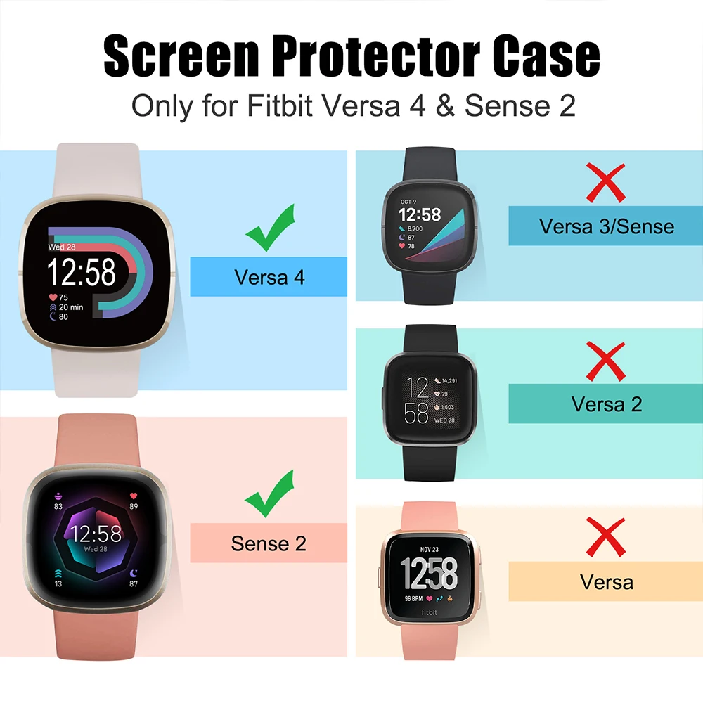 Ochraniacz ekranu dla Fitbit Versa 4/Sense 2 twardy PC Bumpe ochronny HD etui ze szkła hartowanego dookoła etui typu Bumper