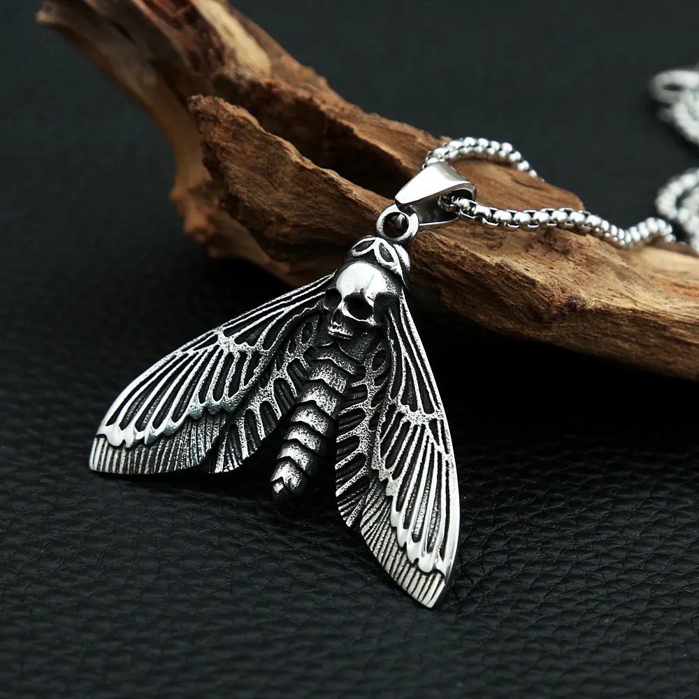 Collana Vintage In Stile Gotico Con Falena Della Morte Unisex Punk In Acciaio Inossidabile Con Ciondolo Teschio A Farfalla Regalo Di Gioielli Animali Dropshipping - Foto 6