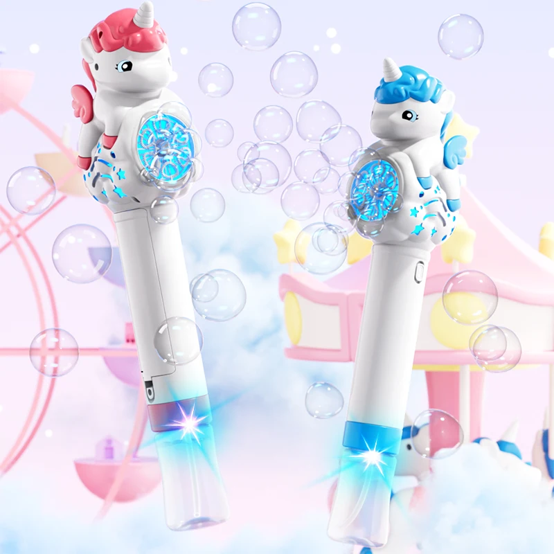 Childrens Unicorn Bubble Blower Machine With Light Automatic Toy_voghion.com