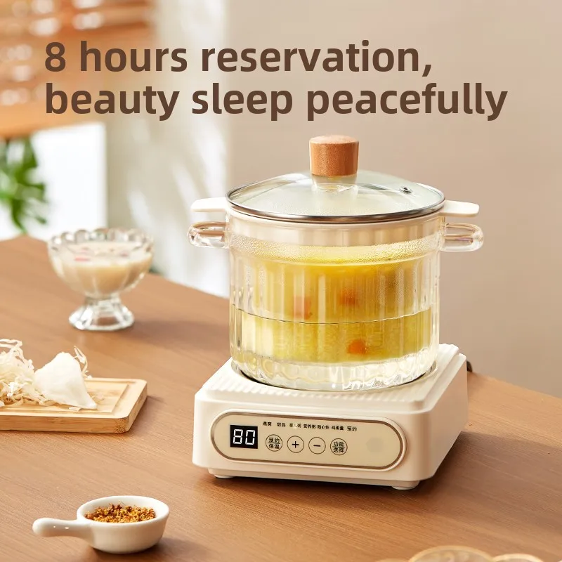 220V 1.8L Glass Pot Slow Cooker for Baby Food with Automatic Water Separation Stewing Feature & Food Nutrition Retention