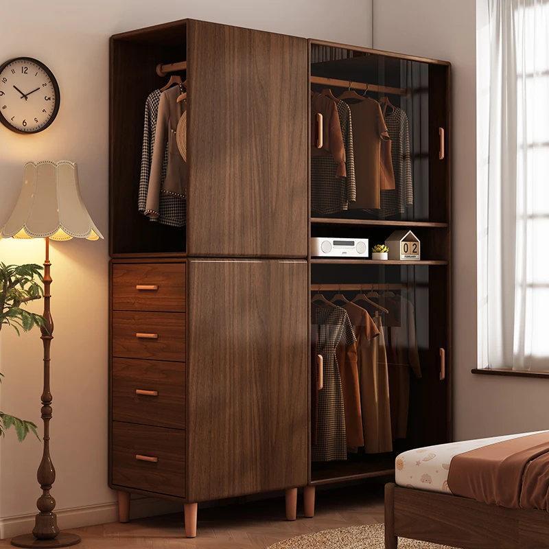 Pure solid wood bed end crevice wardrobe full hanging ultra-thin sliding door