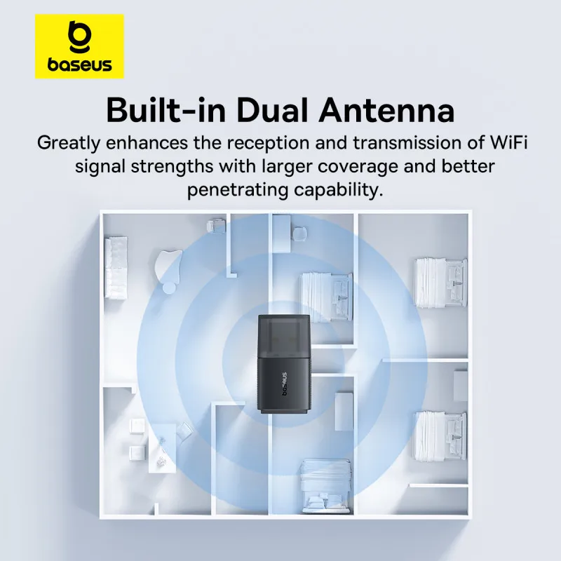 Baseus-adaptador Wifi 2.4g e 5g Usb Placa de Rede Lan sem Fio Antena Ethernet Dongle para Desktop Laptop Windows Linux - Imagem 2
