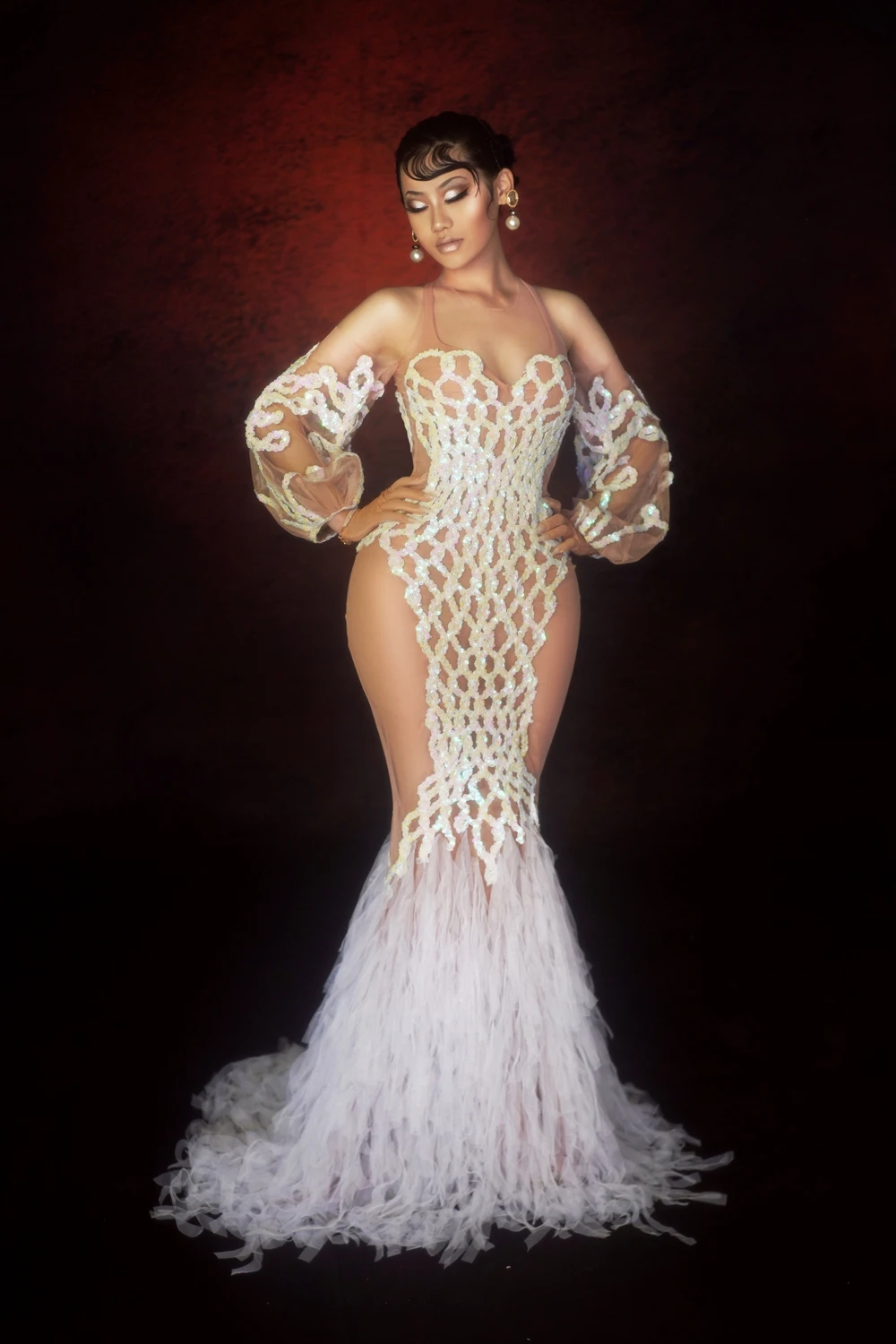 

Блестящее элегантное платье стразы для свадебной вечеринки женское длинное платье русалки Сетчатое клетчатое платье для ночного клуба DJ певец танцевальный костюм