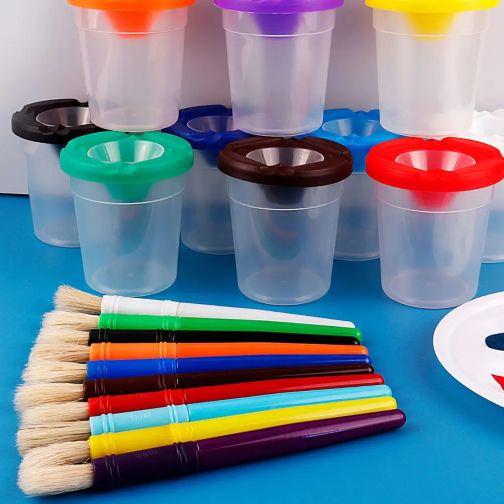 10세트 펜 세척 컵 어린이용 붓 세트 고급 재질 미술 도구 키트 페인팅 브러쉬 클리너 미술 수업용