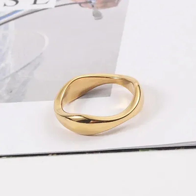 New Arrival Jewelry Geometric Stainless Steel Irregular Wavy Finger Ring for Women 5