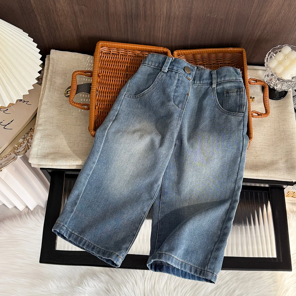 الربيع والخريف جديد الفتيات مستقيم الساق الجينز النسخة الكورية الموضة الأساسية تنوعا 3-7 سنة ملابس كاجوال للأطفال