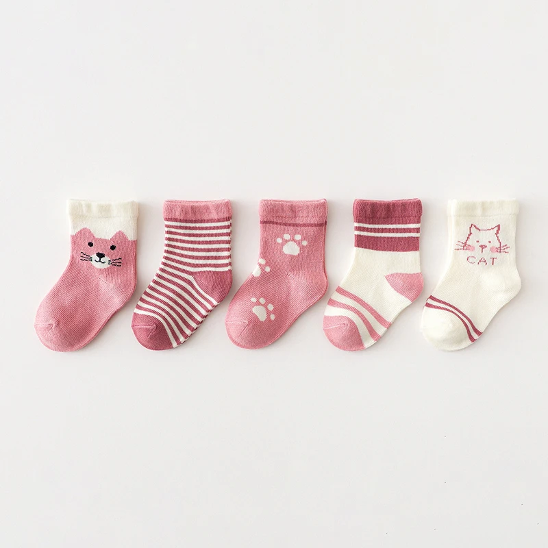 Description Picture 4 of item5Pair Cartoon Kids Socks Pink Cat Princess Girl Sock Cotton Keep Warm Winter Middle Tube Socks Baby Footwear Children Sokken Sox