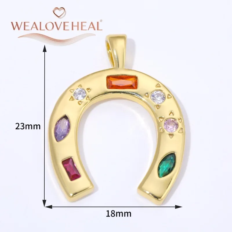 2026 Neue 18K vergoldete Messing-Hufeisen-Anhänger, mit Zirkonia besetzte Hufeisen-Charms für DIY-Halsketten-Schmuckherstellungszubehör – Detail 39