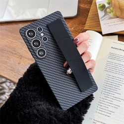 Premium Carbon Fiber Pattern Silicone Wrist Strap Case - Shockproof Hard PC Thin Cover - Galaxy S24 Plus (Black)