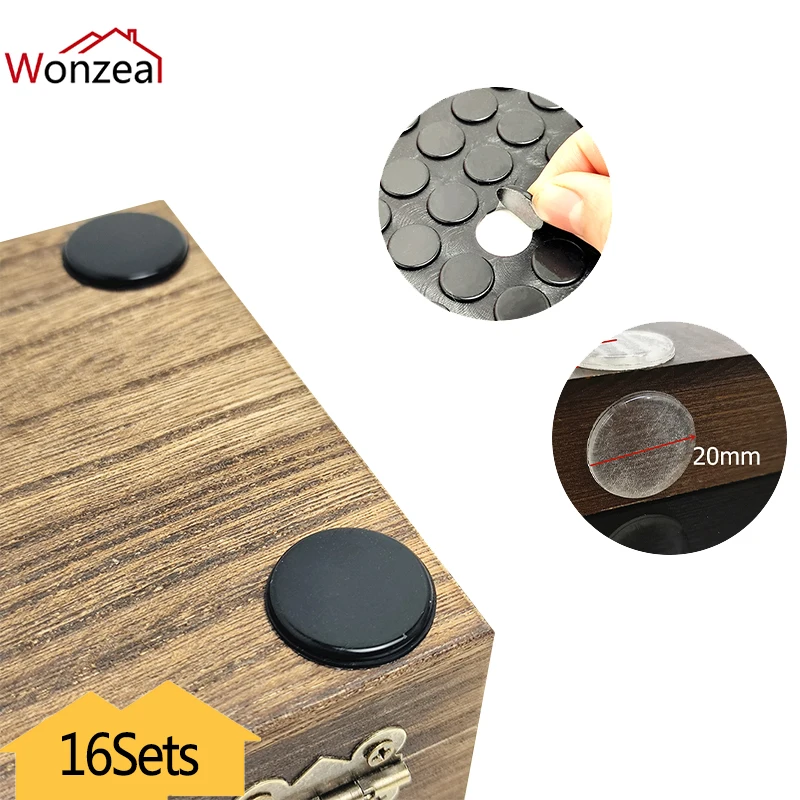 16-sets-door-stops-pad-transparent-black-rubber-kitchen-cabinet-catches-self-adhesive-damper-buffer-furniture-hardware