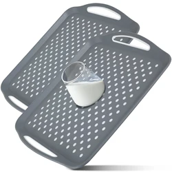 Set of Non - Slip Rectangle Food Serving Trays with Handles - Durable and Dishwasher Safe Platter (2Pcs)