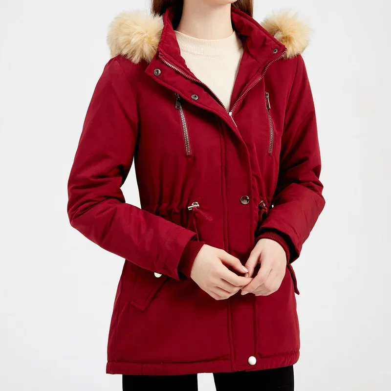 Women's Thickened Lamb Down Padded Coats Winter Loose Ladies Plus Velvet Coat Snow Wear Big Fur Collar Overcoat Casual Jackets