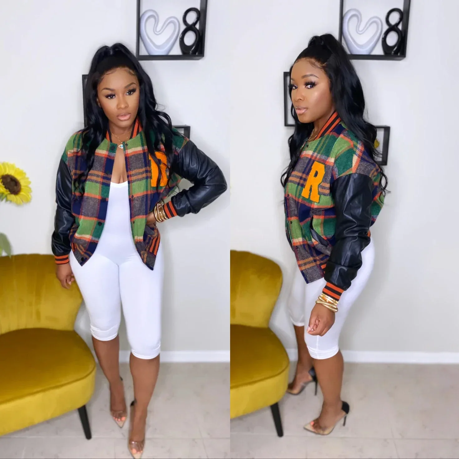 ג'קט עור פלאיד בייסבול Varsity בגדי חורף לנשים 2026 קצר Cyber Y2K Streetwear Racing Bomber ג'קטים סתיו