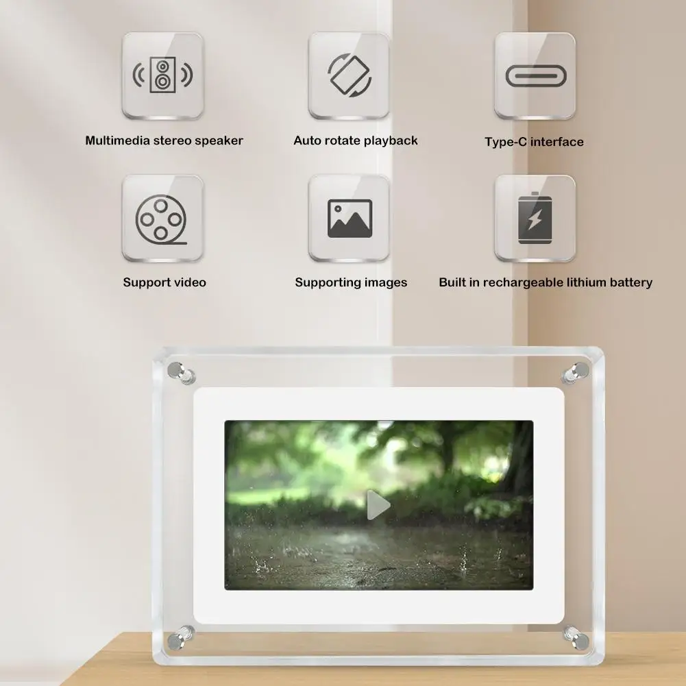 Acrylic Digital Photo Frame 7 Inch 1000mAh Vertical Display IPS Screen 2G Memory Battery Porta Retrato Digital