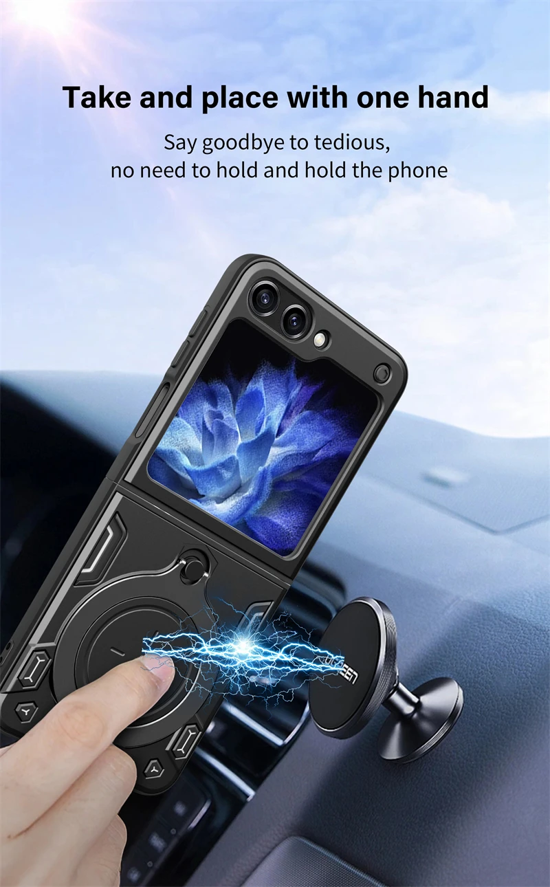 Funda híbrida a prueba de golpes con soporte Invisible para Samsung Galay Z Flip 5 ZFlip Flip5 ZFlip5 5g soporte magnético para anillo de coche_voghion.com