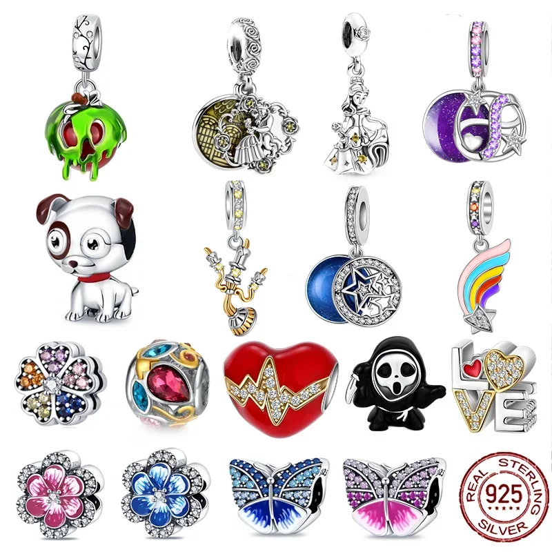 Lucky Flower Charms Fit Original 925 Pandora Bracelet 925 Sterling Silver Bead Charm Necklace Women Jewelry Making