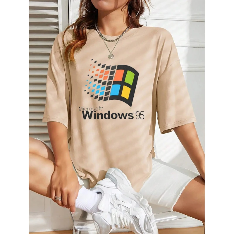 windowsen トップス Windows 95 Vaporwave T Shirt Men Women's Crewneck 100% Cotton
