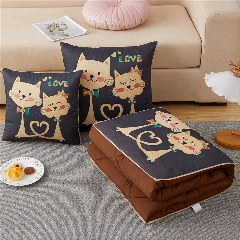 2 In 1 Blanket Pillow Foldable Patchwork Throw Quilt Home Office Cartoon Travel Cushion Square Portable Air Conditioning Quilt 