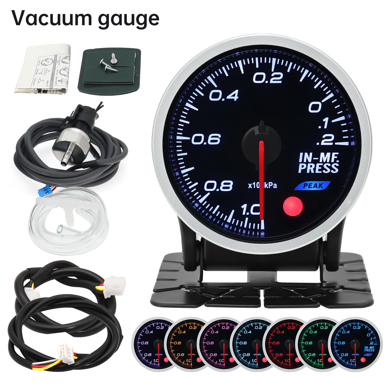 8-Color Backlit Universal Turbo Pressure Gauge - Fuel, Oil, Temp Reading, 52mm, 12V