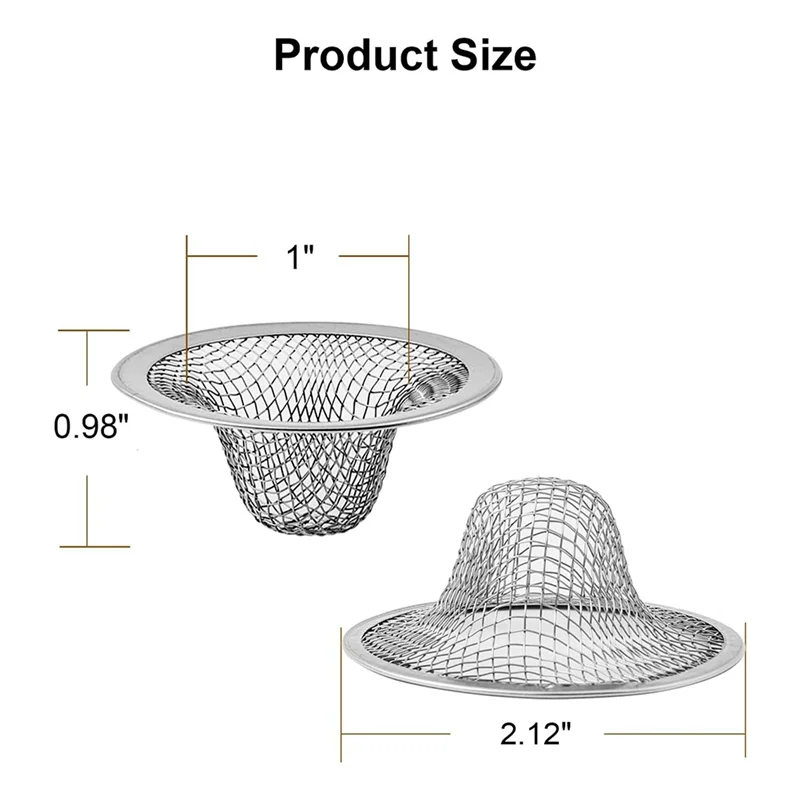 6 Pack-2.125Inch Top / 1Inch Basket-Mesh Sink Drain Strainer Hair Catcher for Bathroom Sink, Utility, Slop, Laundry