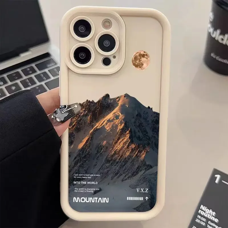Shockproof Pink Sunset Mountain Phone Case - Natural Scenery Soft Cover