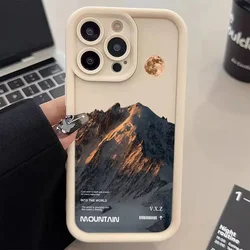 Shockproof Pink Sunset Mountain Phone Case - Natural Scenery Soft Cover - iPhone 15 (White F406)