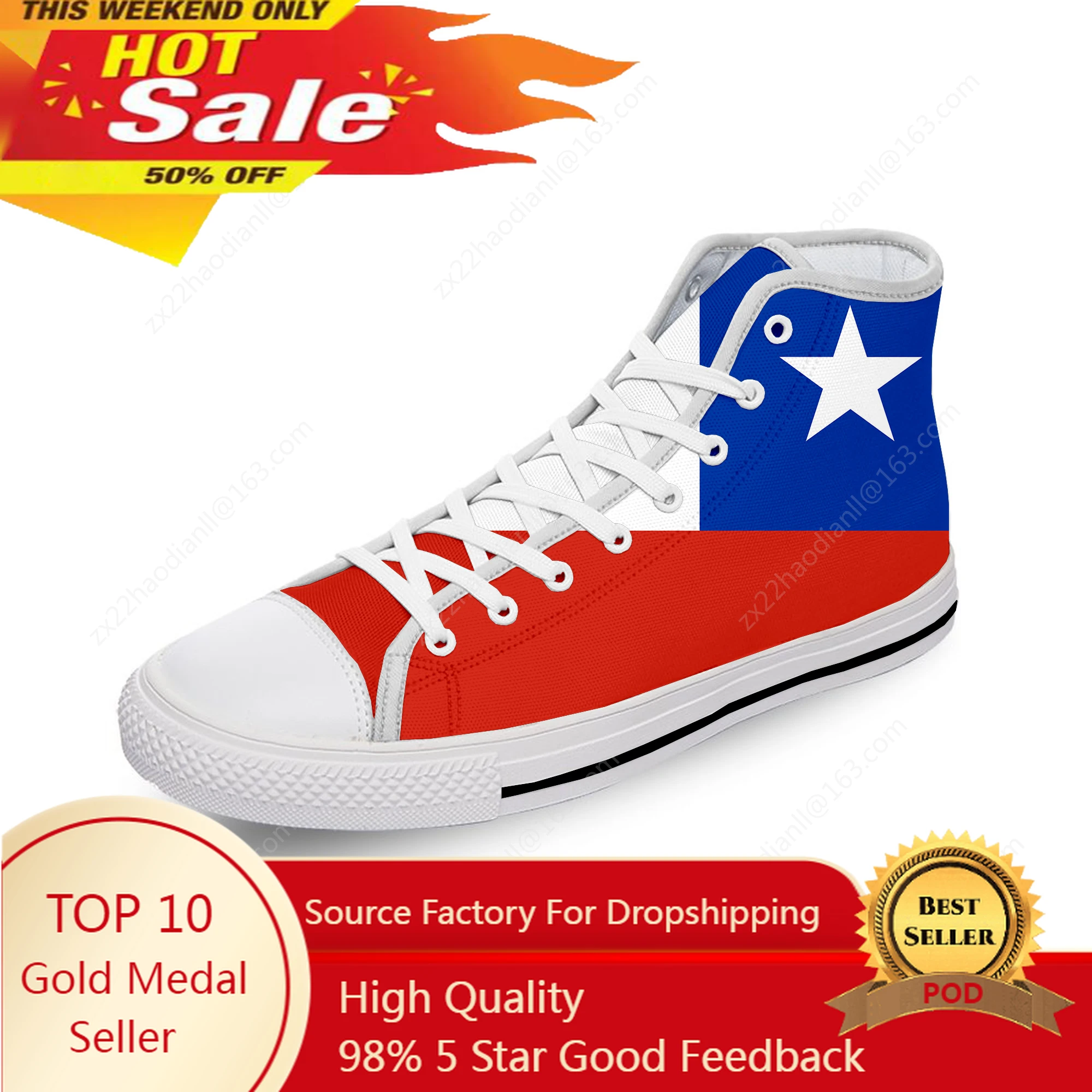 Chilean Flag Chile Patriotic Cool White Cloth Fashion 3D Print High Top Canvas Shoes Men Women Lightweight Breathable Sneakers