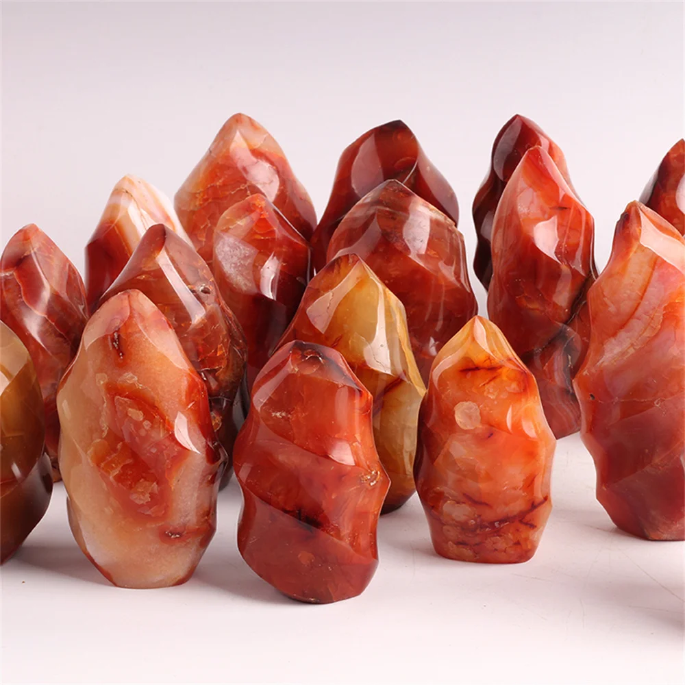 Natural Crystal Red Agate Torch Carnelian Flame Quartz Carving Ornament Gemstone Crafts Mineral Free Healing Reiki Home Decor